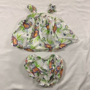 Janie and Jack Baby Girl Paisley Monkey Print Top & Bloomer Set 0-3M